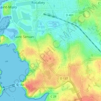 Mapa topográfico Bellevue, altitude, relevo