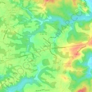Mapa topográfico Sallenave, altitude, relevo