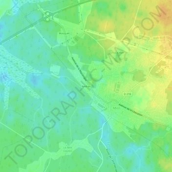 Mapa topográfico Andron, altitude, relevo