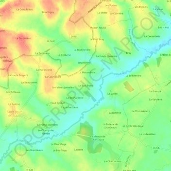 Mapa topográfico Le Bois Rond, altitude, relevo