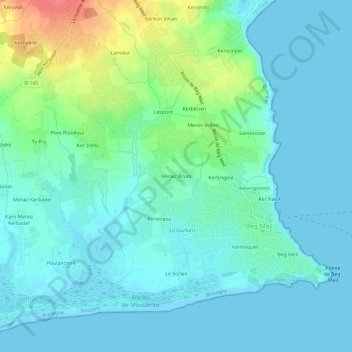 Mapa topográfico Menez Bruck, altitude, relevo