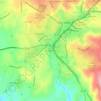 Mapa topográfico Boston Ravine, altitude, relevo