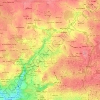 Mapa topográfico Kervern, altitude, relevo