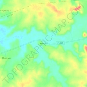 Mapa topográfico Alvorada, altitude, relevo