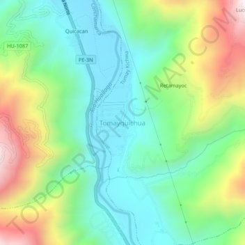Mapa topográfico Tomayquichua, altitude, relevo