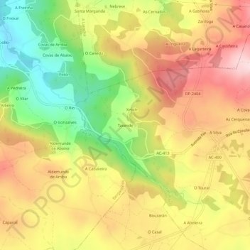 Mapa topográfico Tasende, altitude, relevo