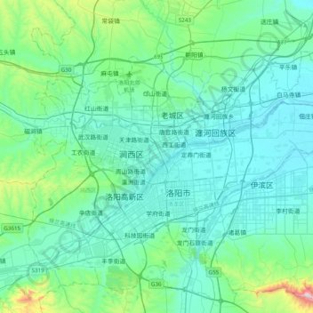 Mapa topográfico Luoyang, altitude, relevo