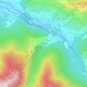 Mapa topográfico Le Sourtadel, altitude, relevo