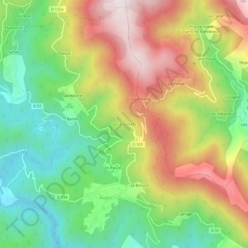 Mapa topográfico Les Bouchets, altitude, relevo