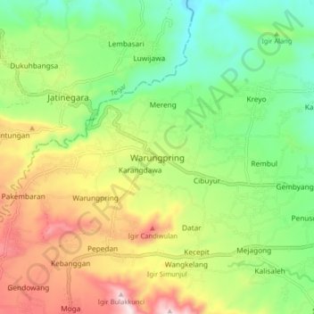 Mapa topográfico Warungpring, altitude, relevo