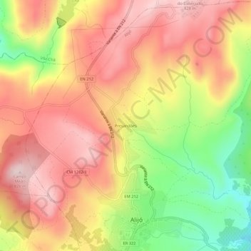 Mapa topográfico Presandães, altitude, relevo