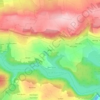 Mapa topográfico Kergoff, altitude, relevo