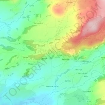 Mapa topográfico Le Bourg, altitude, relevo