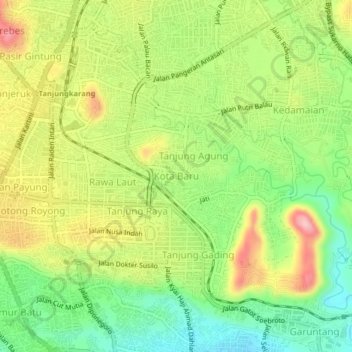 Mapa topográfico Kota Baru, altitude, relevo