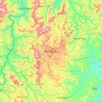 Mapa topográfico Muhanga, altitude, relevo