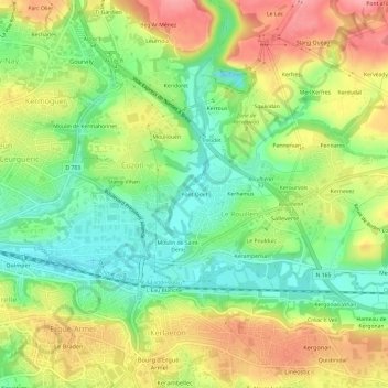 Mapa topográfico Pont Odet, altitude, relevo