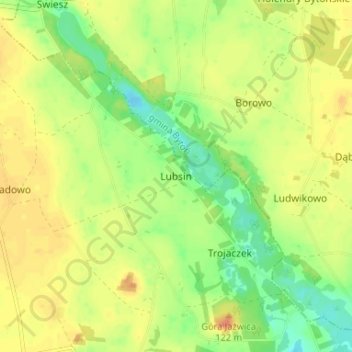 Mapa topográfico Lubsin, altitude, relevo