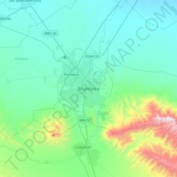 Mapa topográfico Monclova, altitude, relevo