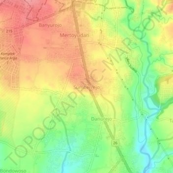 Mapa topográfico Sumberrejo, altitude, relevo