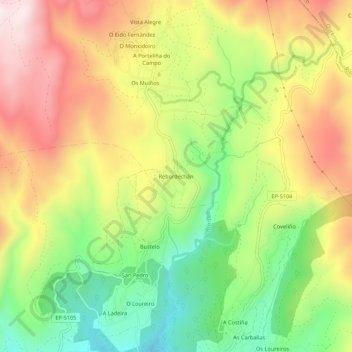 Mapa topográfico Rebordechán, altitude, relevo