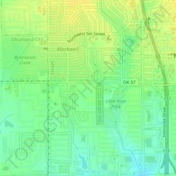 Mapa topográfico KOMA-AM (Oklahoma City), altitude, relevo