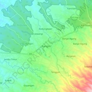 Mapa topográfico Bangsri, altitude, relevo