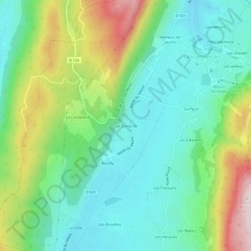 Mapa topográfico Les Eymards, altitude, relevo