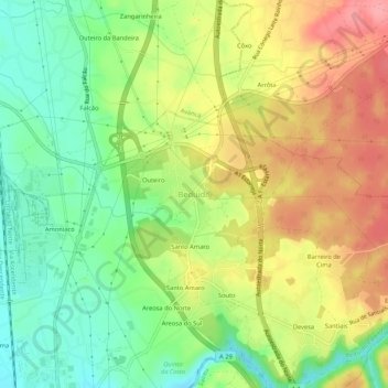 Mapa topográfico Beduído, altitude, relevo