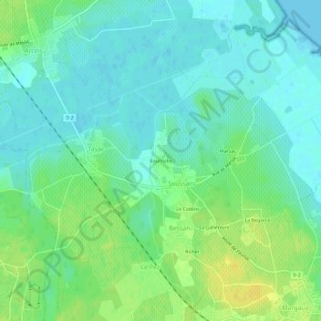 Mapa topográfico Bourriche, altitude, relevo