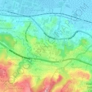 Mapa topográfico Tambakaji, altitude, relevo