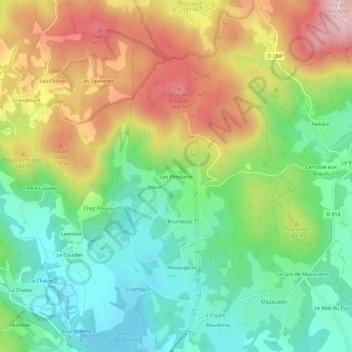 Mapa topográfico Les Pendants, altitude, relevo