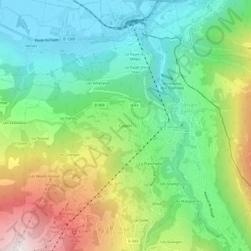 Mapa topográfico Cupelin, altitude, relevo