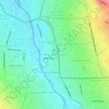 Mapa topográfico Besusu Tengah, altitude, relevo