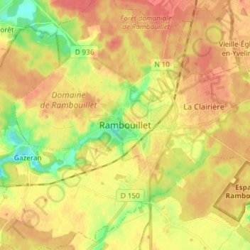 Mapa topográfico Rambouillet, altitude, relevo