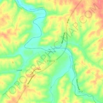 Mapa topográfico Paint Lick, altitude, relevo