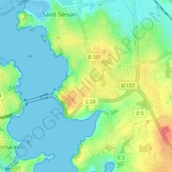 Mapa topográfico La Briantais, altitude, relevo