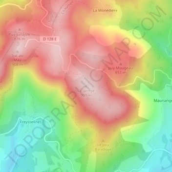 Mapa topográfico La Jarrige, altitude, relevo