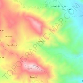 Mapa topográfico Poderosa, altitude, relevo