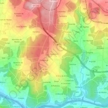 Mapa topográfico Sarandón, altitude, relevo