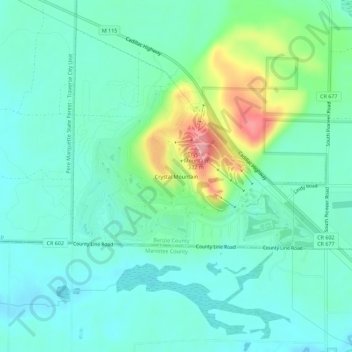 Mapa topográfico Crystal Mountain, altitude, relevo