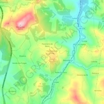 Mapa topográfico Patameira de Cima, altitude, relevo