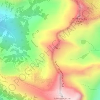 Mapa topográfico Teton Range, altitude, relevo