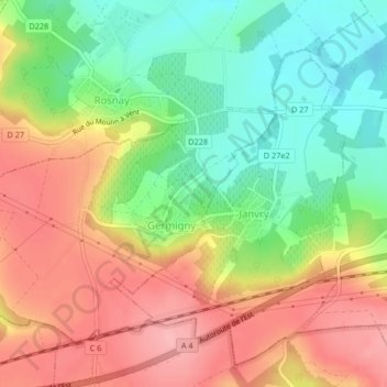 Mapa topográfico Bruit, altitude, relevo
