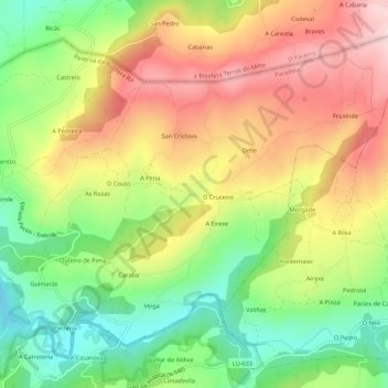 Mapa topográfico Mirallos, altitude, relevo