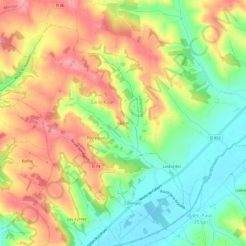 Mapa topográfico Fauret, altitude, relevo