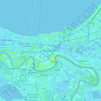 Mapa topográfico New Orleans, altitude, relevo