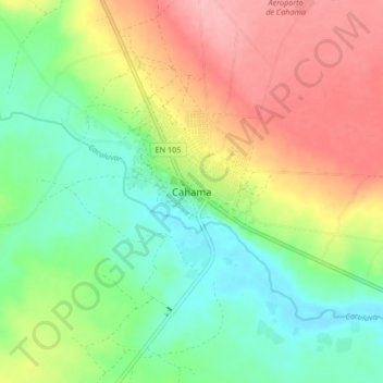 Mapa topográfico Cahama, altitude, relevo
