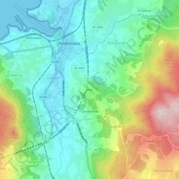 Mapa topográfico Xans, altitude, relevo