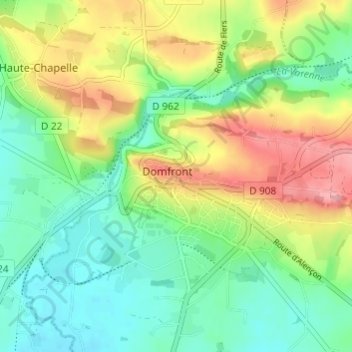Mapa topográfico Domfront, altitude, relevo