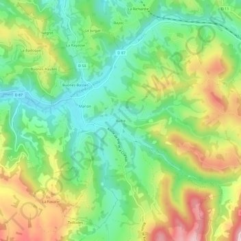 Mapa topográfico Rulhe, altitude, relevo